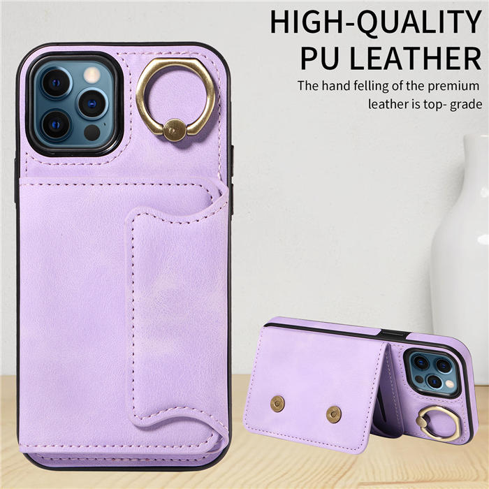 For iPhone 12/12 Pro Card Holder Ring Kickstand Magnetic Closure Case