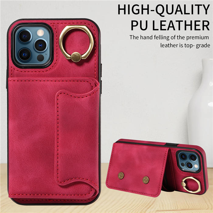 For iPhone 12/12 Pro Card Holder Ring Kickstand Magnetic Closure Case