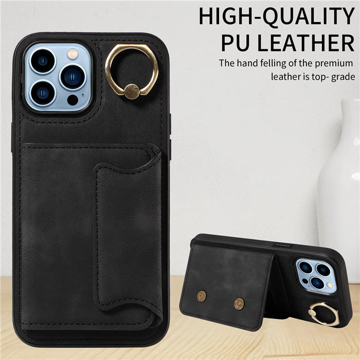 For iPhone 13 Pro Max Card Holder Ring Kickstand Magnetic Closure Case