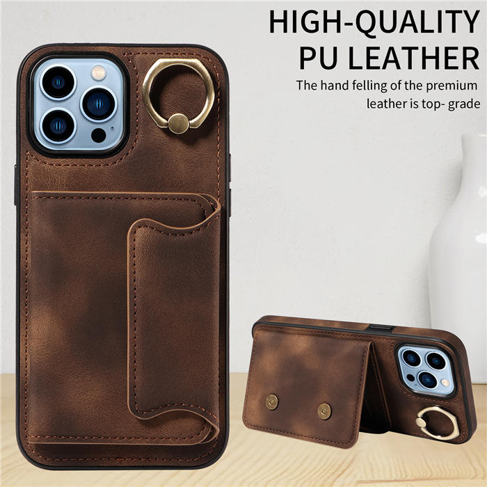 For iPhone 13 Pro Max Card Holder Ring Kickstand Magnetic Closure Case