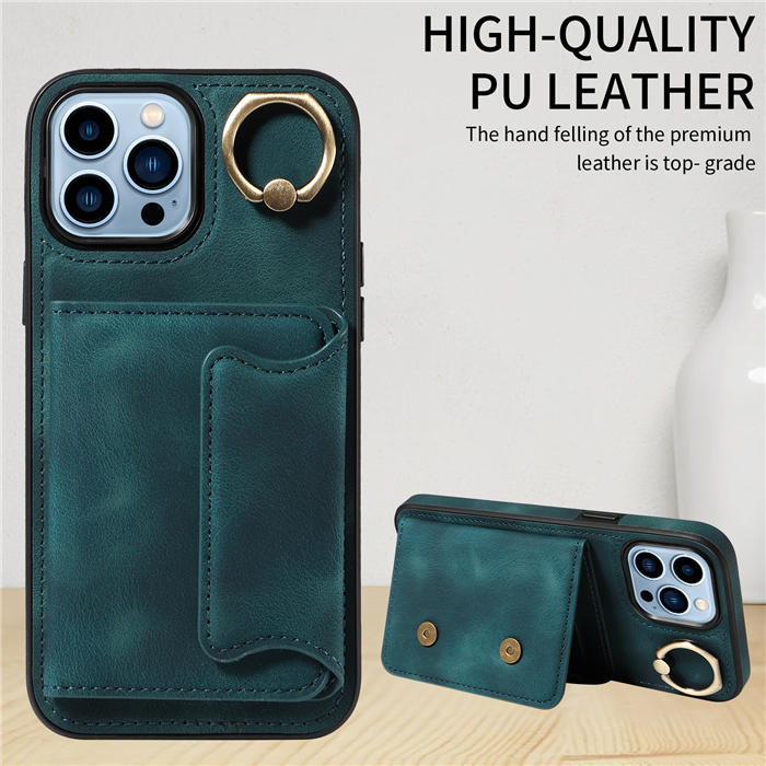 For iPhone 13 Pro Max Card Holder Ring Kickstand Magnetic Closure Case