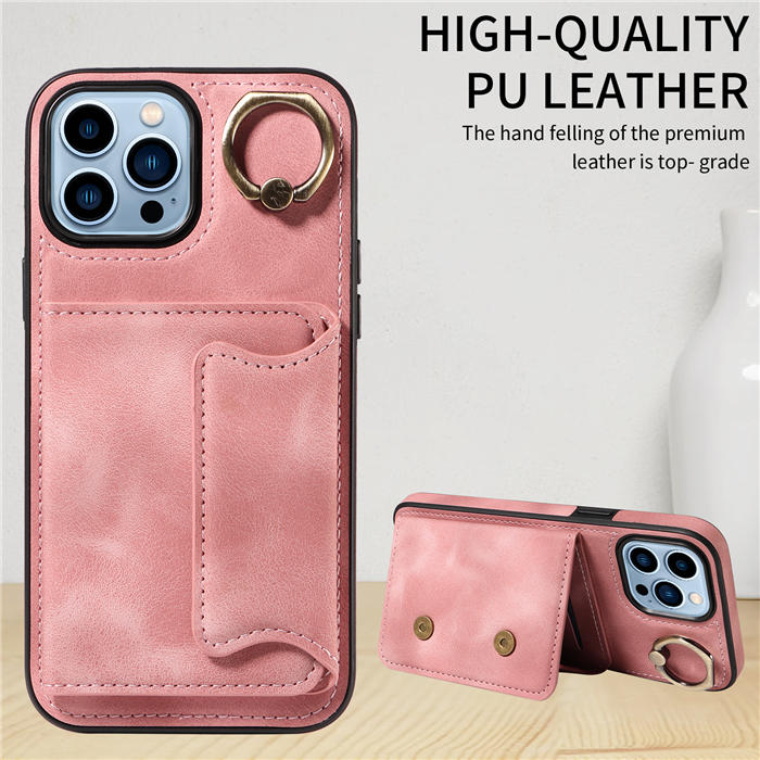 For iPhone 13 Pro Max Card Holder Ring Kickstand Magnetic Closure Case