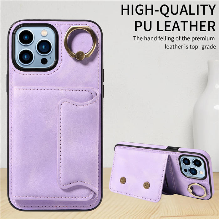 For iPhone 13 Pro Max Card Holder Ring Kickstand Magnetic Closure Case