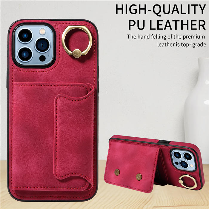 For iPhone 13 Pro Max Card Holder Ring Kickstand Magnetic Closure Case
