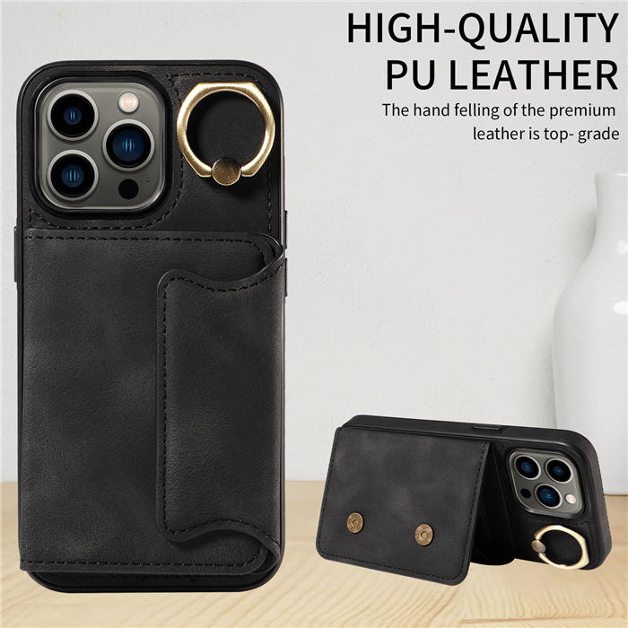 For iPhone 13 Pro Card Holder Ring Kickstand Magnetic Closure Case