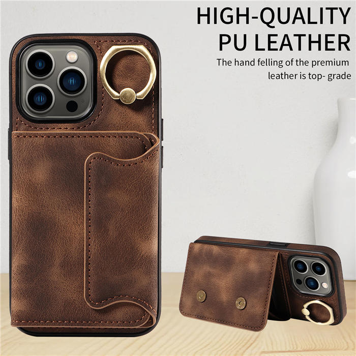 For iPhone 13 Pro Card Holder Ring Kickstand Magnetic Closure Case