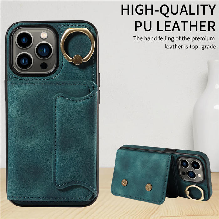 For iPhone 13 Pro Card Holder Ring Kickstand Magnetic Closure Case