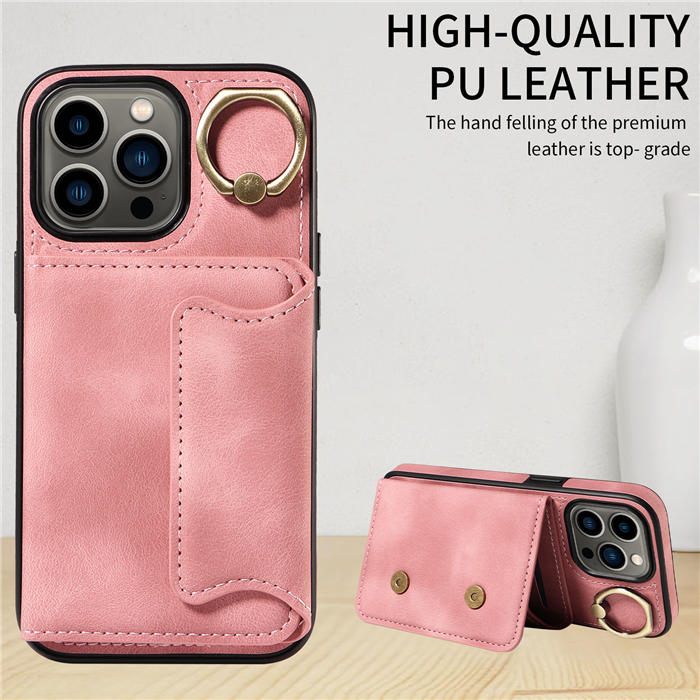 For iPhone 13 Pro Card Holder Ring Kickstand Magnetic Closure Case