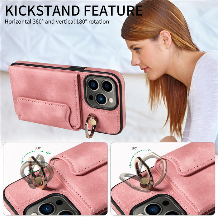 For iPhone 13 Pro Card Holder Ring Kickstand Magnetic Closure Case