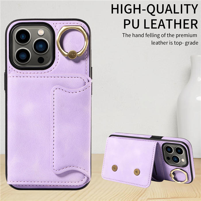 For iPhone 13 Pro Card Holder Ring Kickstand Magnetic Closure Case