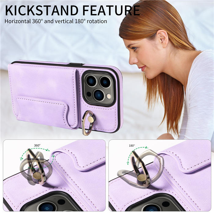 For iPhone 13 Pro Card Holder Ring Kickstand Magnetic Closure Case