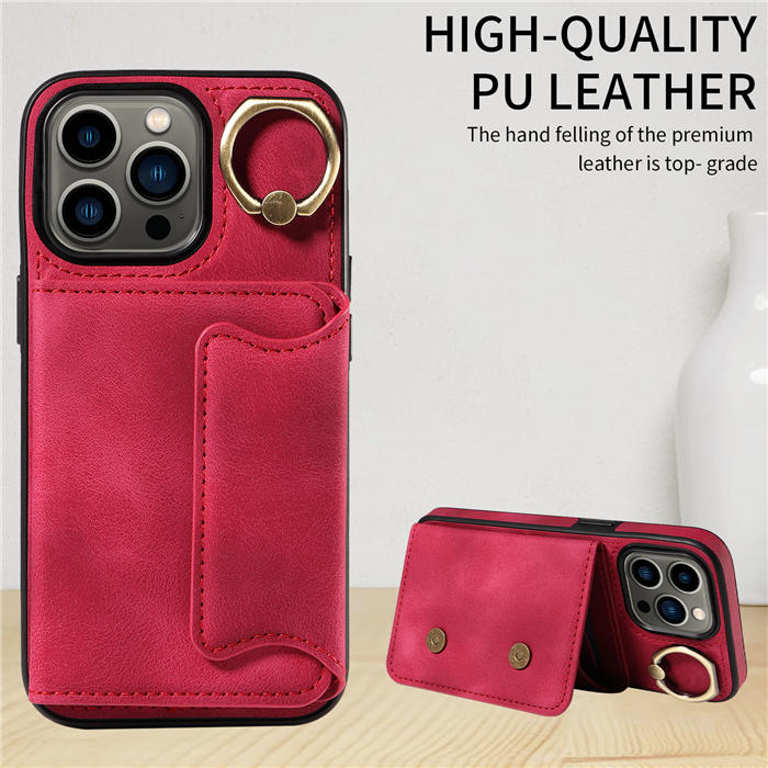 For iPhone 13 Pro Card Holder Ring Kickstand Magnetic Closure Case