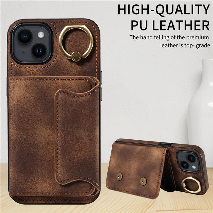 For iPhone 13 Card Holder Ring Kickstand Magnetic Closure Case