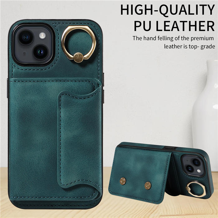 For iPhone 13 Card Holder Ring Kickstand Magnetic Closure Case