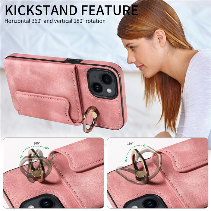 For iPhone 13 Card Holder Ring Kickstand Magnetic Closure Case