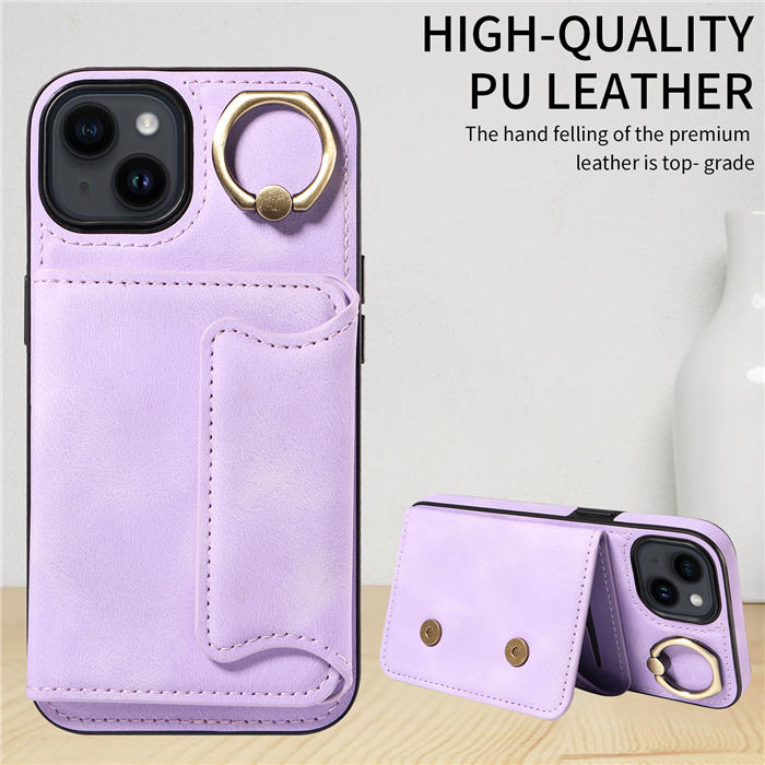 For iPhone 13 Card Holder Ring Kickstand Magnetic Closure Case