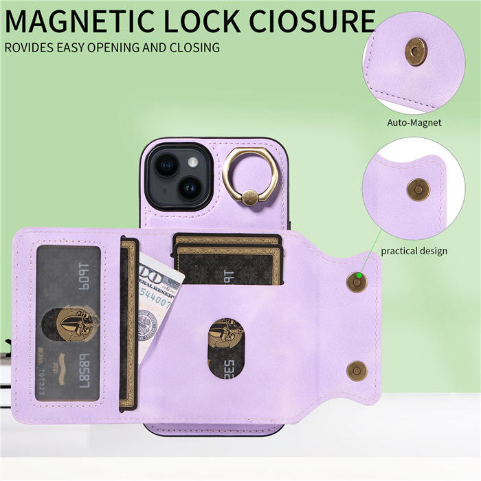 For iPhone 13 Card Holder Ring Kickstand Magnetic Closure Case