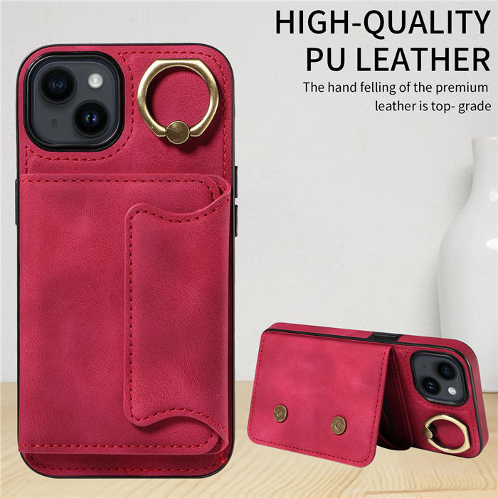 For iPhone 13 Card Holder Ring Kickstand Magnetic Closure Case