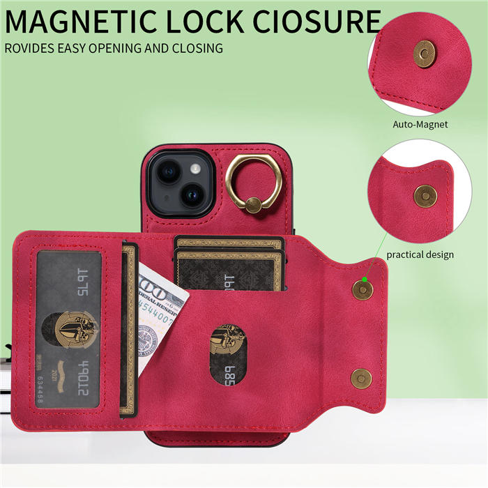 For iPhone 13 Card Holder Ring Kickstand Magnetic Closure Case