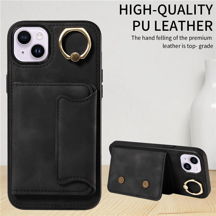 For iPhone 14 Plus Card Holder Ring Kickstand Magnetic Closure Case