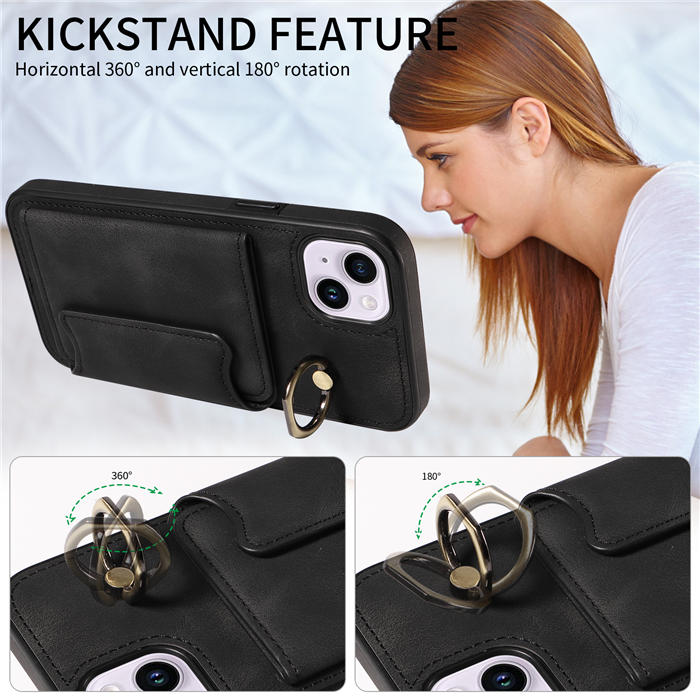 For iPhone 14 Plus Card Holder Ring Kickstand Magnetic Closure Case