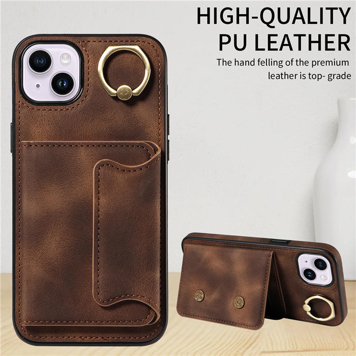 For iPhone 14 Plus Card Holder Ring Kickstand Magnetic Closure Case