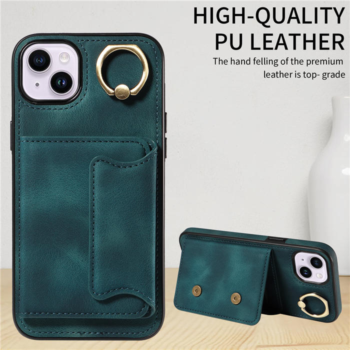 For iPhone 14 Plus Card Holder Ring Kickstand Magnetic Closure Case