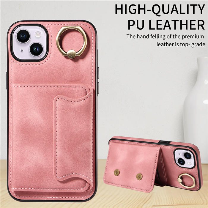 For iPhone 14 Plus Card Holder Ring Kickstand Magnetic Closure Case