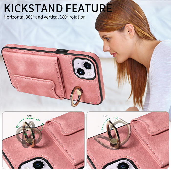 For iPhone 14 Plus Card Holder Ring Kickstand Magnetic Closure Case