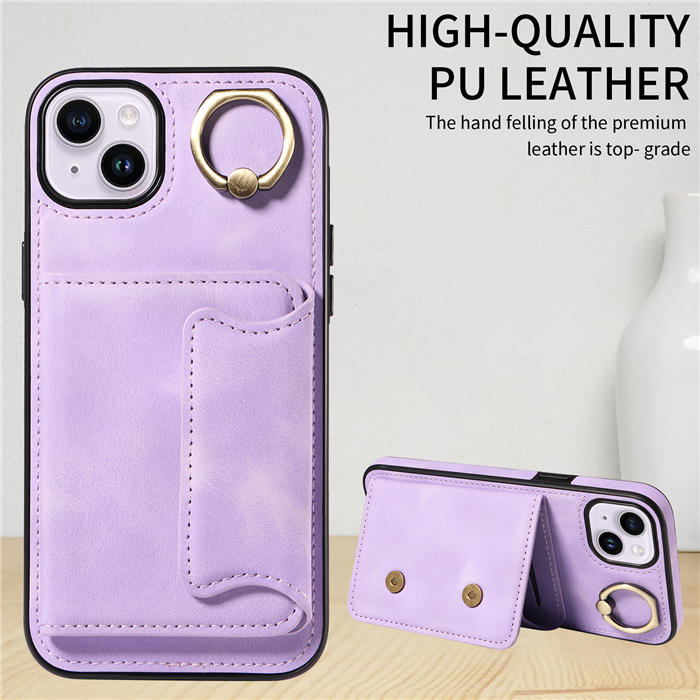 For iPhone 14 Plus Card Holder Ring Kickstand Magnetic Closure Case