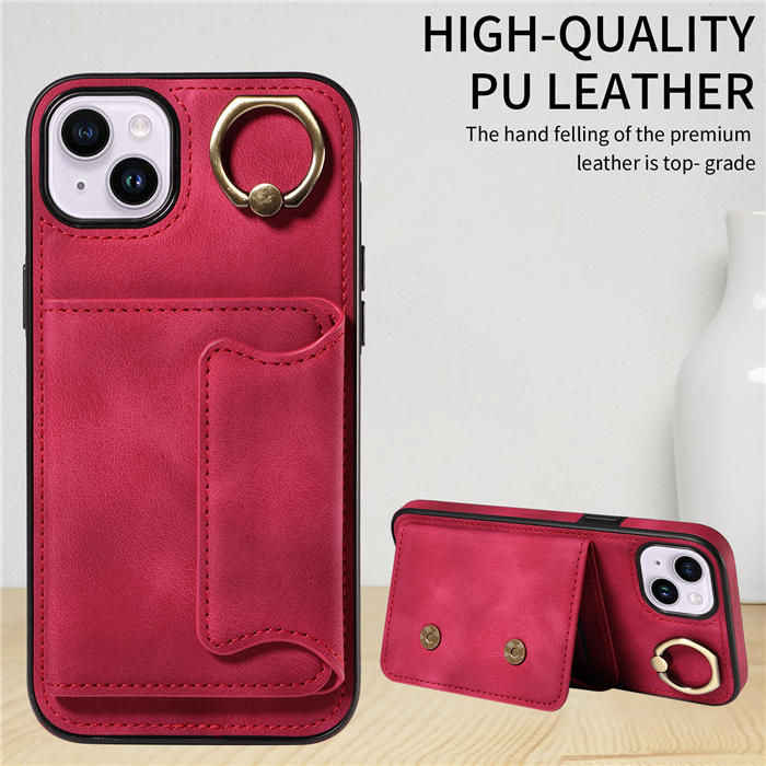 For iPhone 14 Plus Card Holder Ring Kickstand Magnetic Closure Case