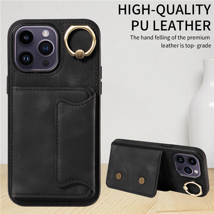 For iPhone 14 Pro Max Card Holder Ring Kickstand Magnetic Closure Case