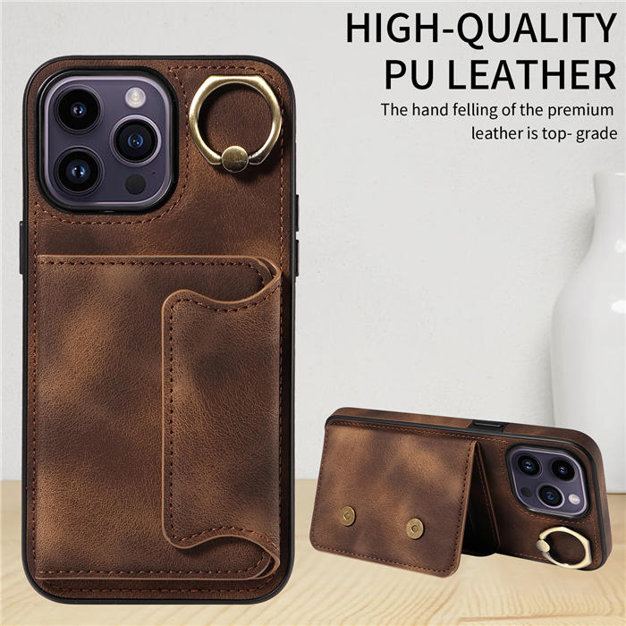 For iPhone 14 Pro Max Card Holder Ring Kickstand Magnetic Closure Case