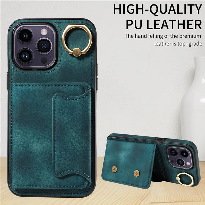 For iPhone 14 Pro Card Holder Ring Kickstand Magnetic Closure Case