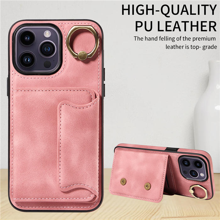 For iPhone 14 Pro Max Card Holder Ring Kickstand Magnetic Closure Case