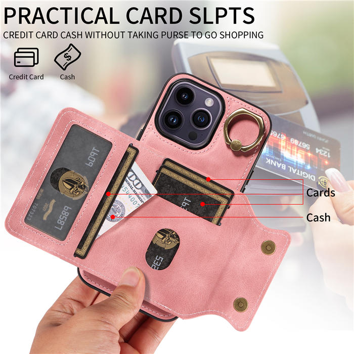 For iPhone 14 Pro Card Holder Ring Kickstand Magnetic Closure Case