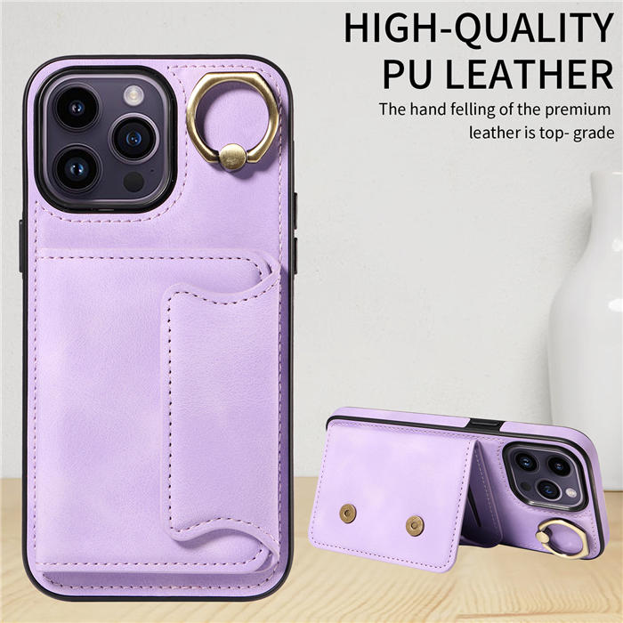 For iPhone 14 Pro Card Holder Ring Kickstand Magnetic Closure Case