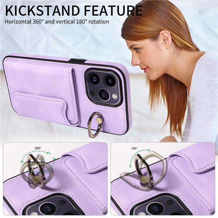 For iPhone 14 Pro Card Holder Ring Kickstand Magnetic Closure Case