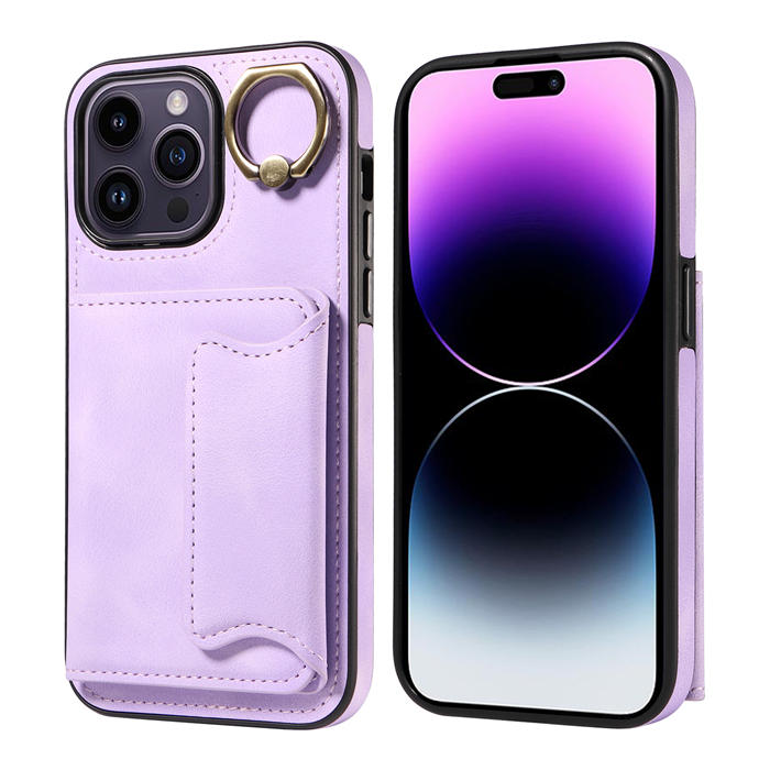 For iPhone 14 Pro Card Holder Ring Kickstand Magnetic Closure Case