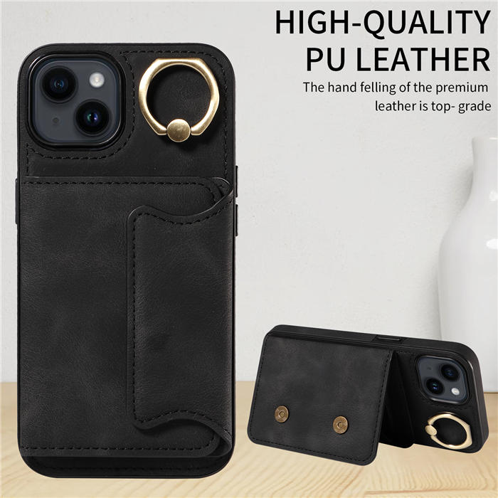 For iPhone 14 Card Holder Ring Kickstand Magnetic Closure Case