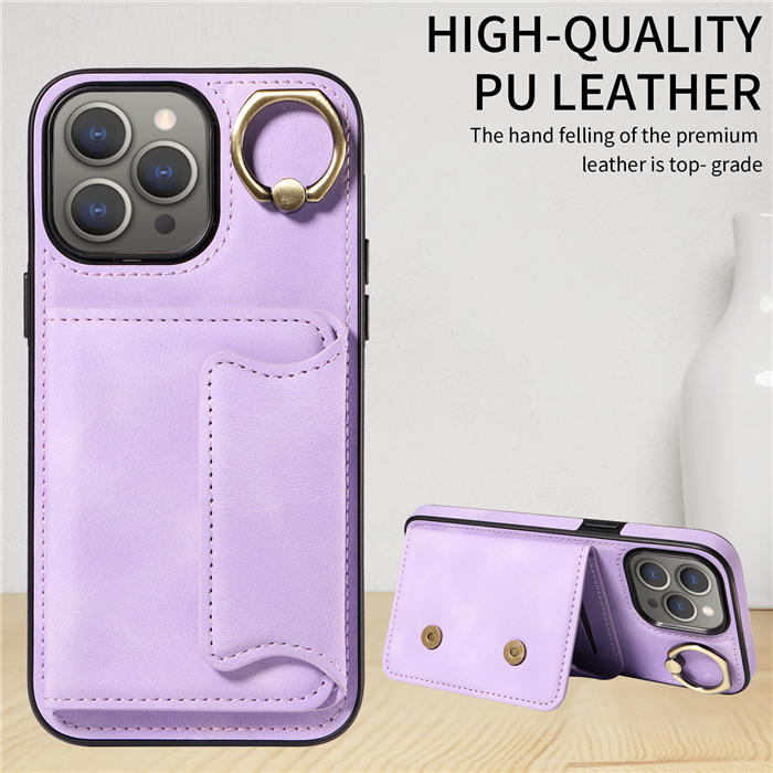 For iPhone 15 Pro Max Card Holder Ring Kickstand Magnetic Closure Case