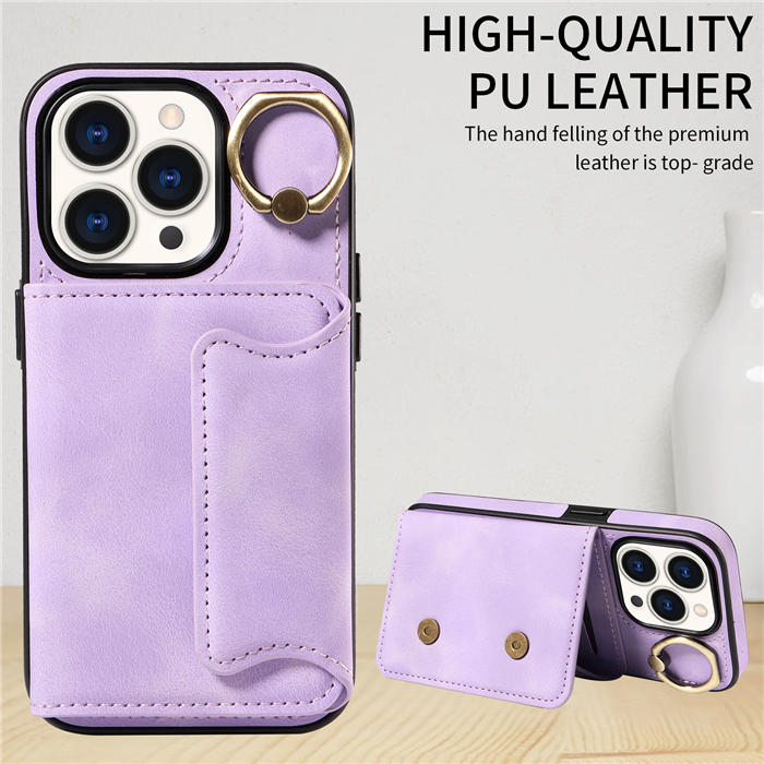 For iPhone 15 Pro Card Holder Ring Kickstand Magnetic Closure Case