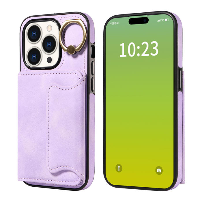 For iPhone 15 Pro Card Holder Ring Kickstand Magnetic Closure Case