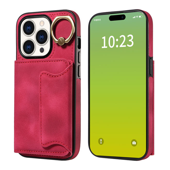 For iPhone 15 Pro Card Holder Ring Kickstand Magnetic Closure Case