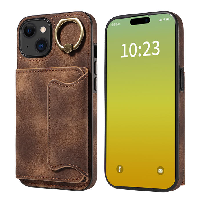 For iPhone 15 Card Holder Ring Kickstand Magnetic Closure Case