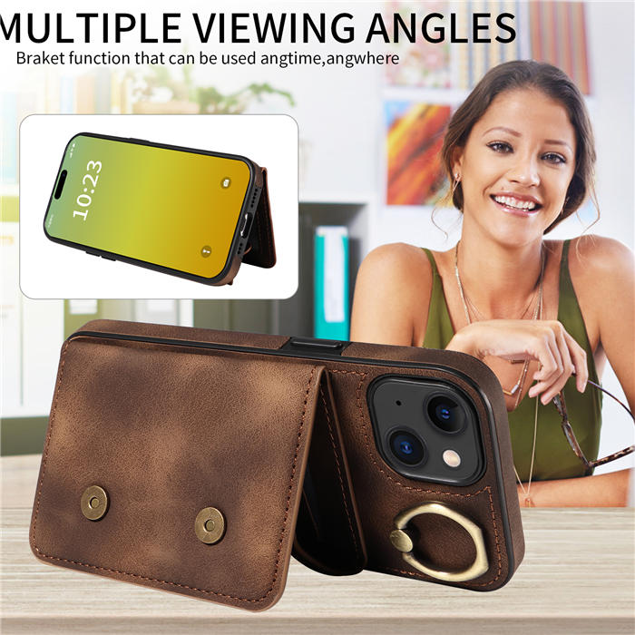 For iPhone 15 Card Holder Ring Kickstand Magnetic Closure Case