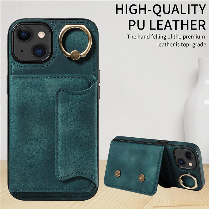 For iPhone 15 Plus Card Holder Ring Kickstand Magnetic Closure Case