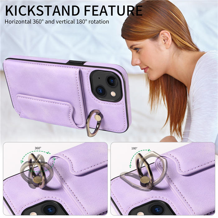 For iPhone 15 Card Holder Ring Kickstand Magnetic Closure Case