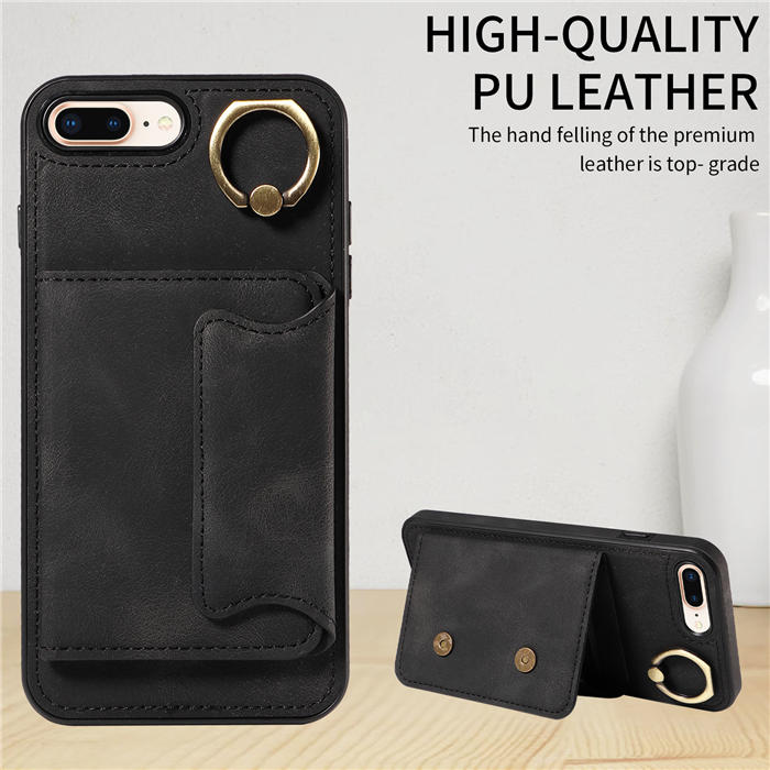For iPhone 7 Plus/8 Plus Card Holder Ring Kickstand Magnetic Closure Case