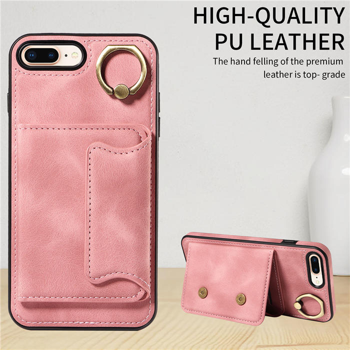 For iPhone 7 Plus/8 Plus Card Holder Ring Kickstand Magnetic Closure Case